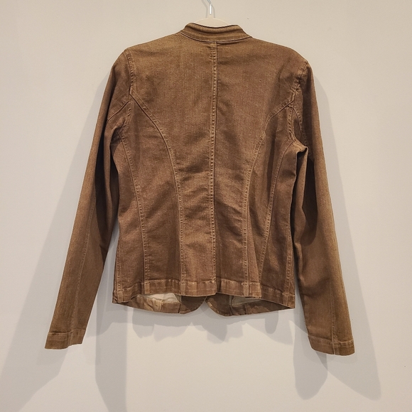 LRL Ralph Lauren Tan Button Down Military Style Sheep Leather Trim Jacket - Picture 5 of 14